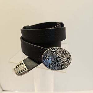 Black Leather Belt with Silver Buckle
